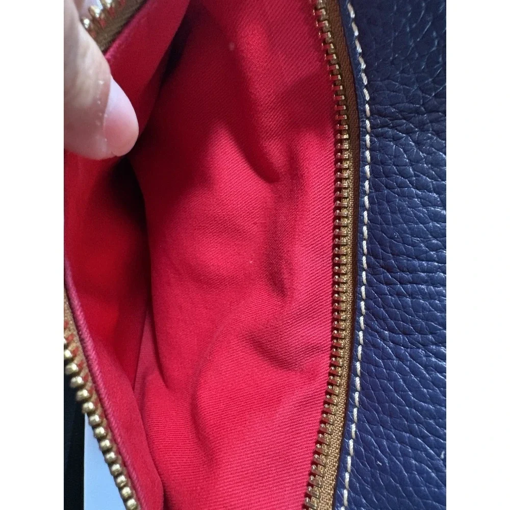 Dooney & Bourke Pebble Grain Hobo Navy/Brown Leather Trim Gold Tone Hardware